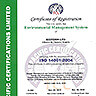 Сертификат за регистрация по ISO 14001:2004 на английски